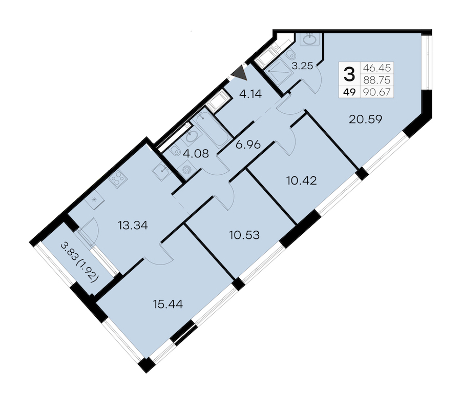 4-комнатная квартира 90.67 м², 15/19 эт., ЖК «GloraX Aura Vasileostrovsky»